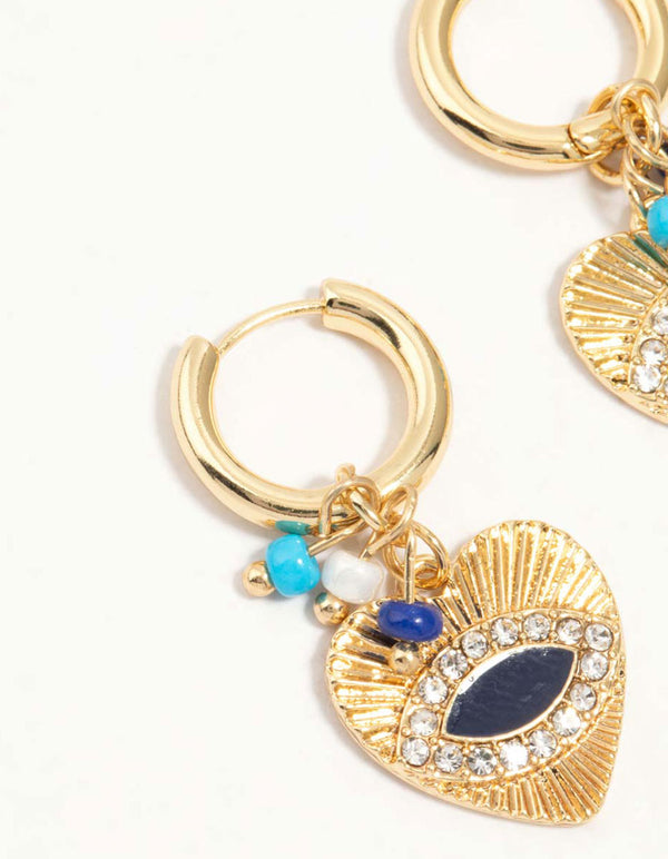 Gold Plated Cubic Zirconia Textured Evil Eye Huggie Earrings