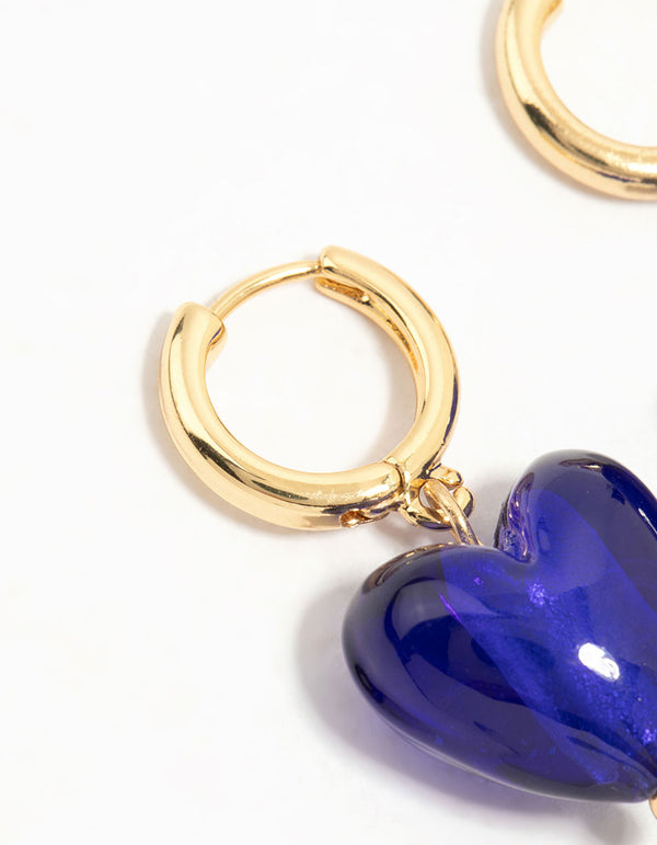 Gold Plated Glass Heart Beads Huggie Earrings