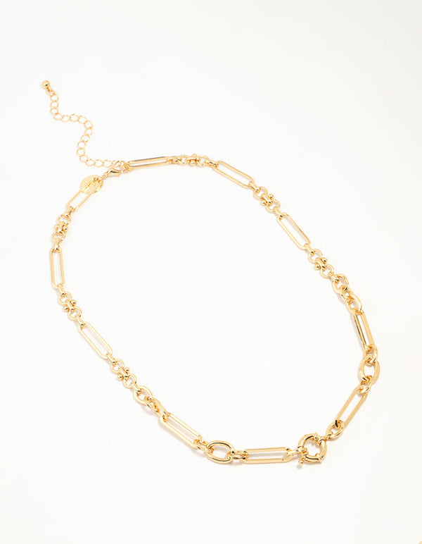 Gold Plated Mixed Link Necklace