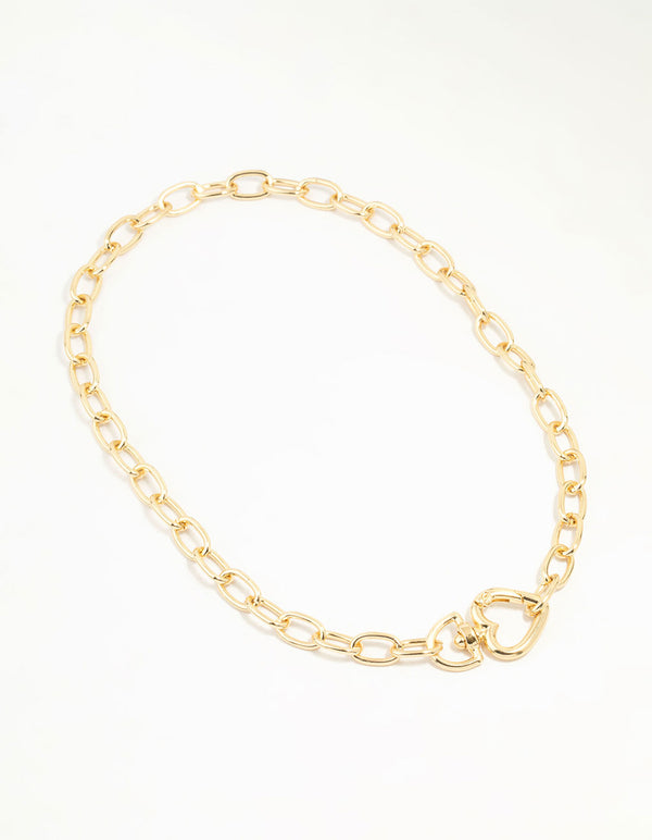 Gold Plated Link Heart Clasp Necklace