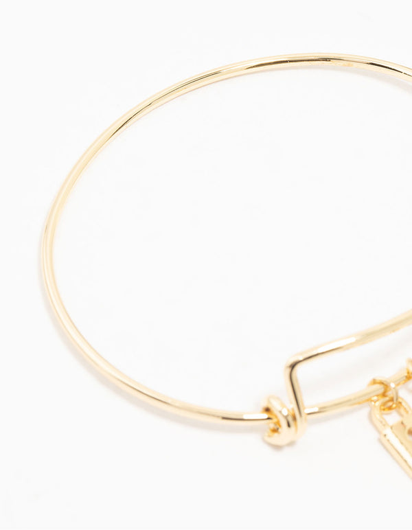 Gold Plated Heart & Key Charm Bangle