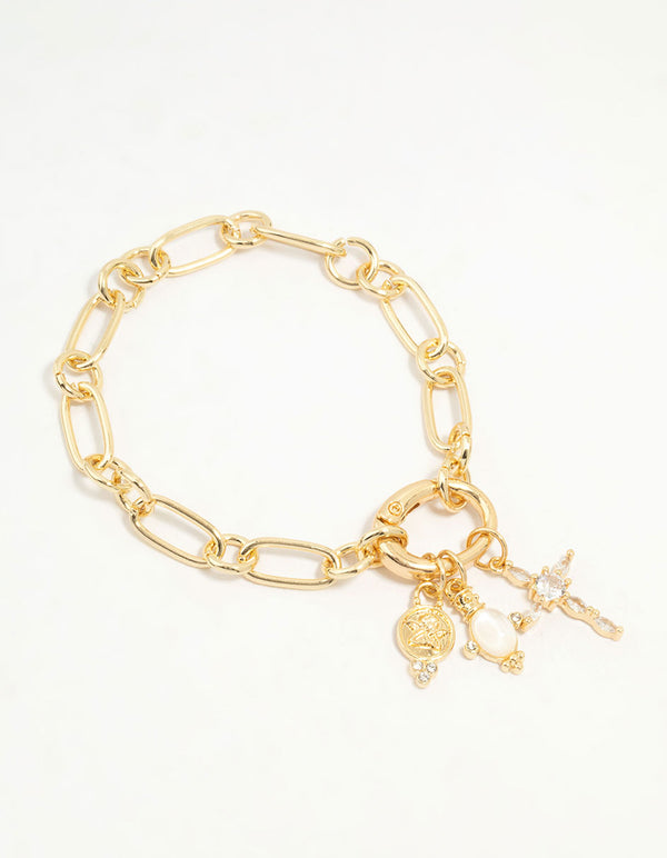 Gold Plated Cubic Zirconia Cross Link Bracelet