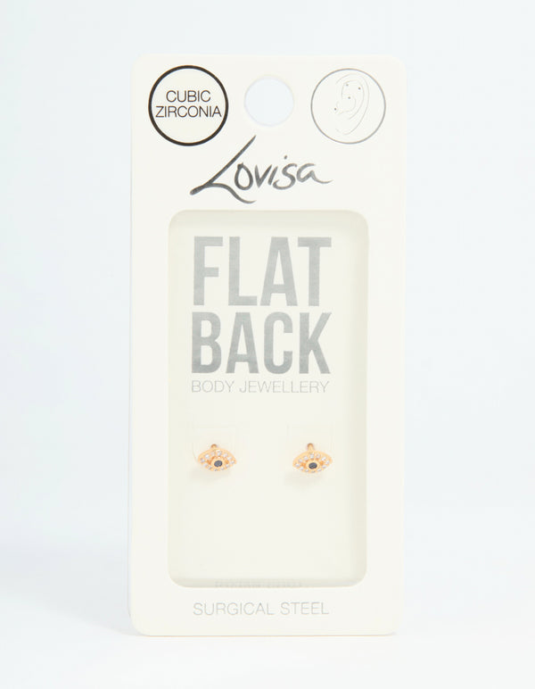 Gold Plated Surgical Steel Evil Eye Flat Back Studs Pair