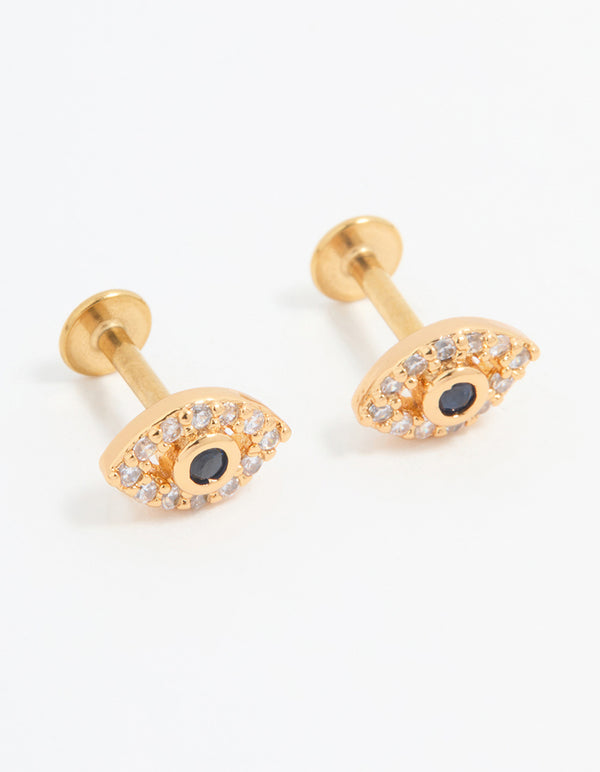 Gold Plated Surgical Steel Evil Eye Flat Back Studs Pair
