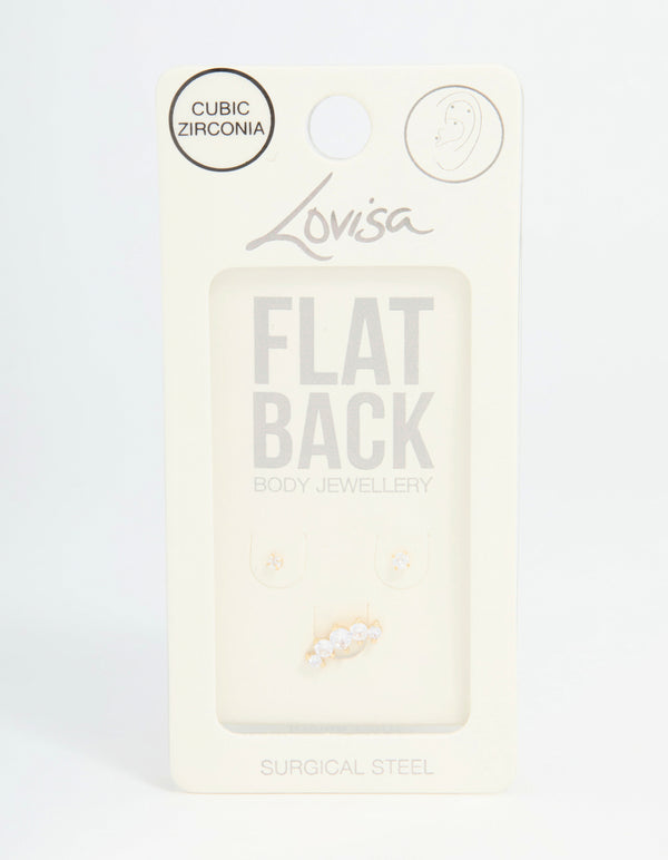 Gold Plated Surgical Steel Round Crawler Flat Back Studs 3-Pack