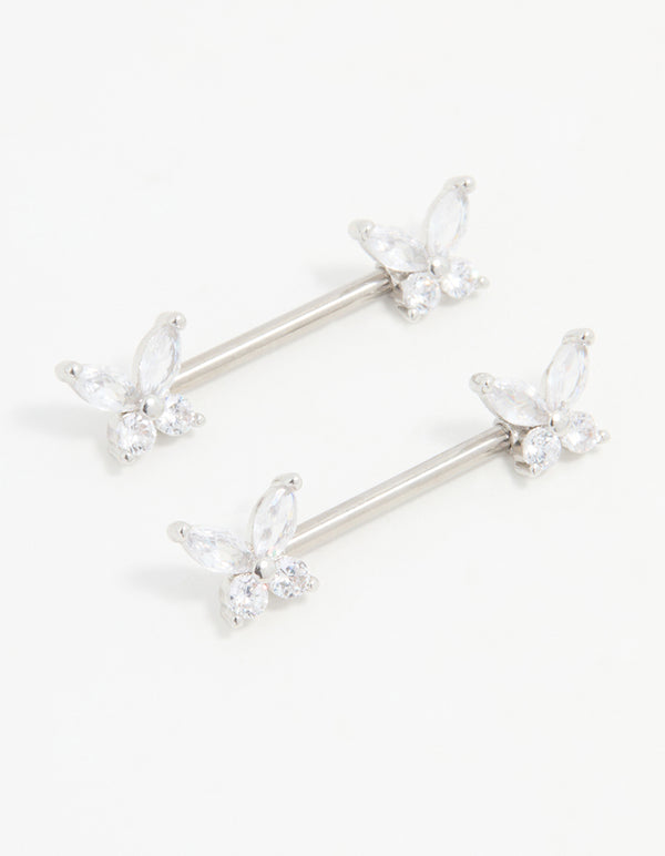 Titanium Cubic Zirconia Butterfly Nipple Bars 2-Pack