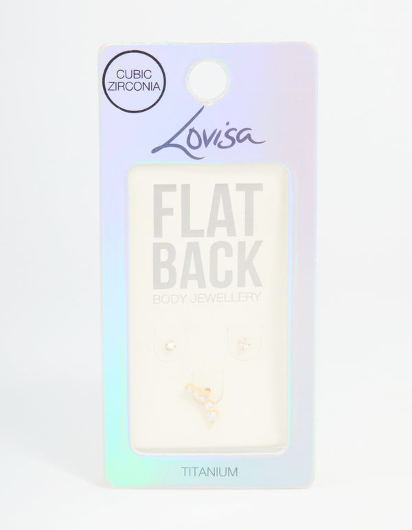 Gold Plated Titanium Cubic Zirconia Ball Flat Back Studs 3-Pack