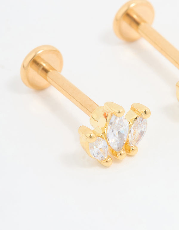 Gold Plated Titanium Cubic Zirconia Cluster Flat Back Studs 2-Pack