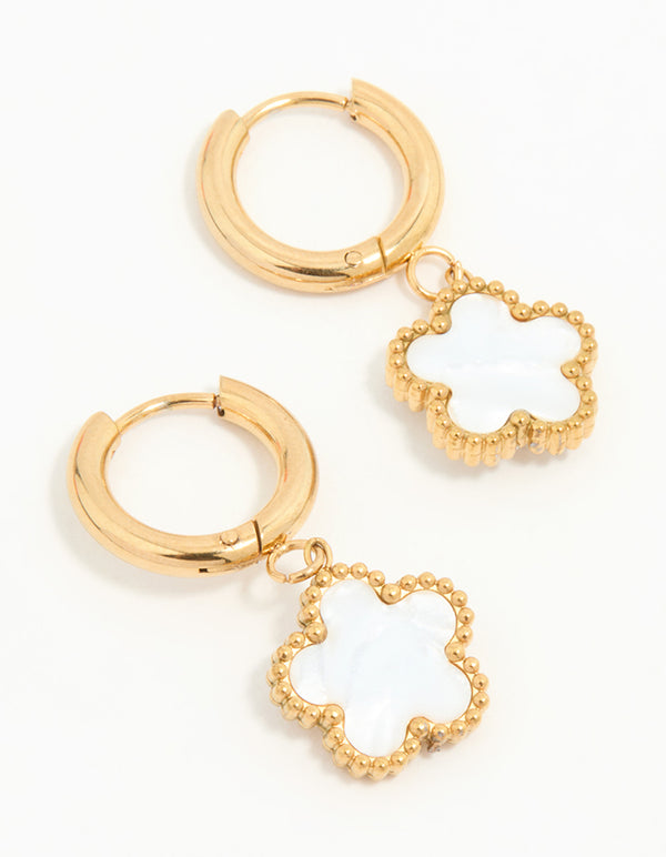 Waterproof Gold Plated Stainless Steel Flower Huggie Earrings
