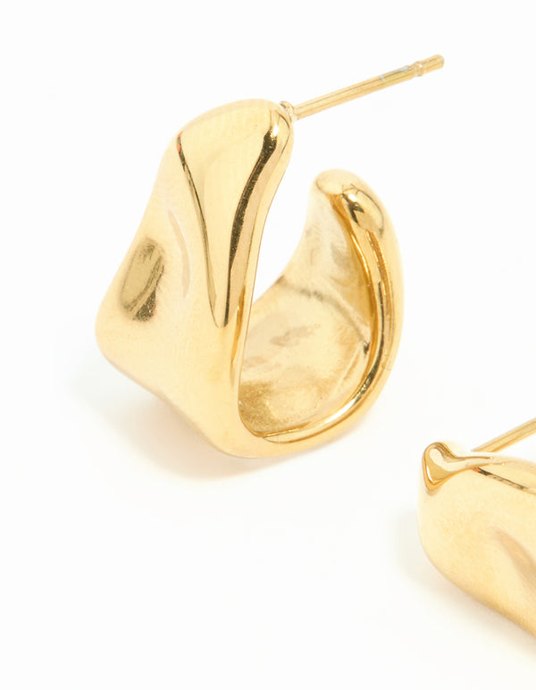 Waterproof Gold Plated Stainless Steel Molten Hoop Earrings