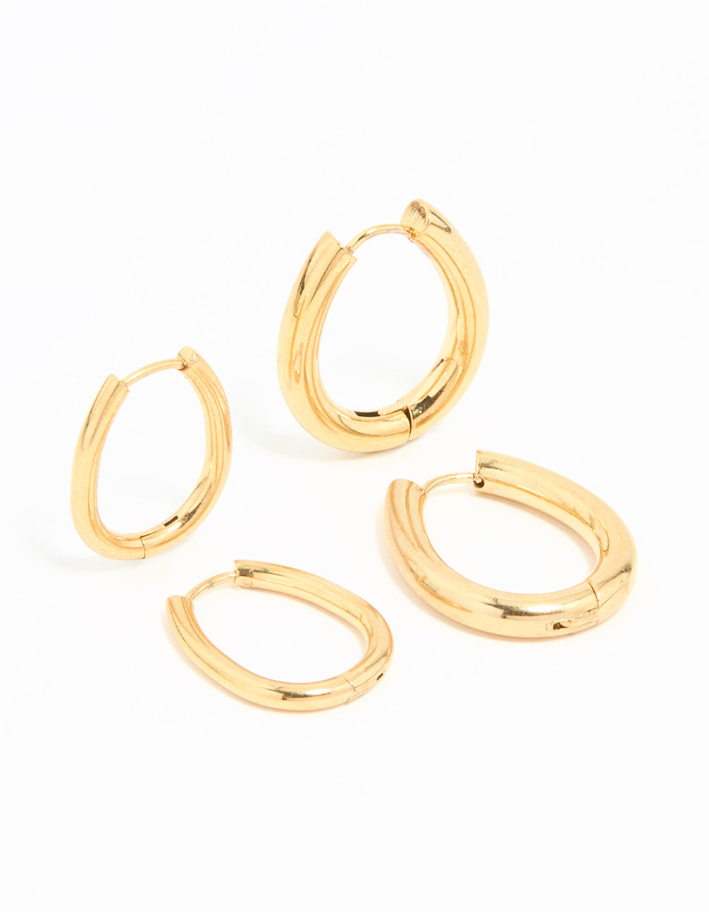 Waterproof Gold Plated Stainless Steel Oval Tube Hoop Earrings 2-Pack