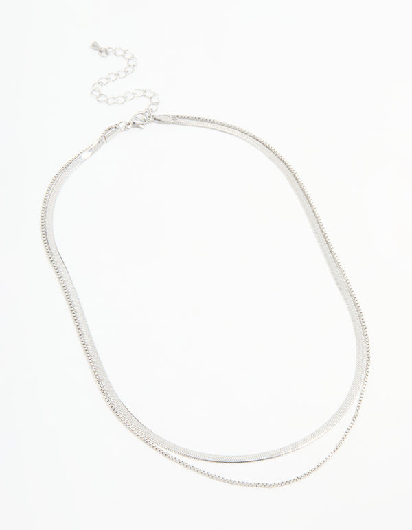 Showcasing waterproof stainless steel chain layered necklace in silver front view