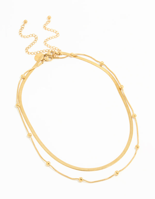Waterproof Gold Plated Stainless Steel Ball Chain Layered Necklace