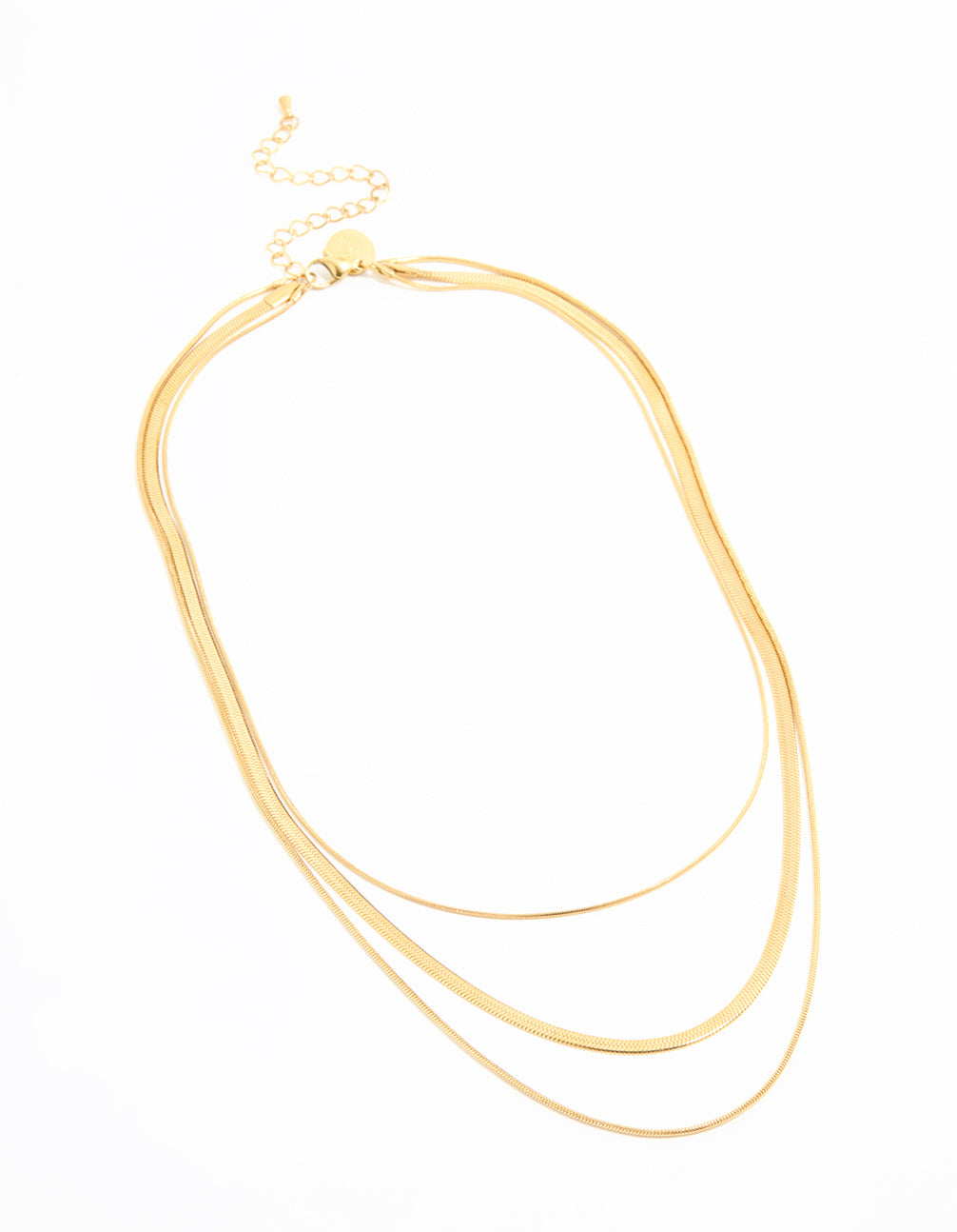 Showcasing waterproof gold plated stainless steel chain layered necklace in gold front view
