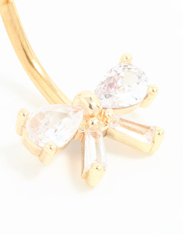 Gold Plated Surgical Steel Cubic Zirconia Bow Belly Bar