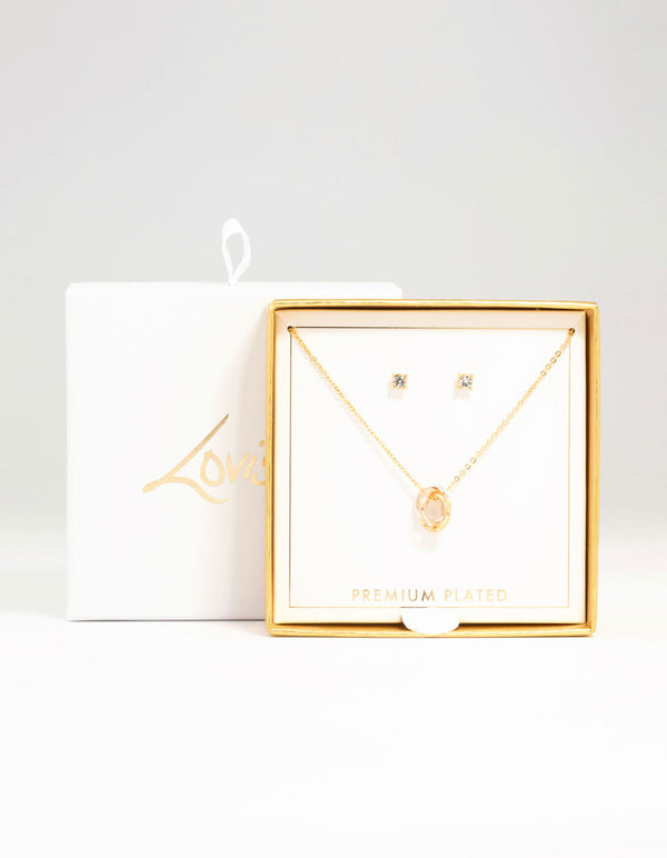 Mixed Metals Ring Necklace & Stud Earrings Set
