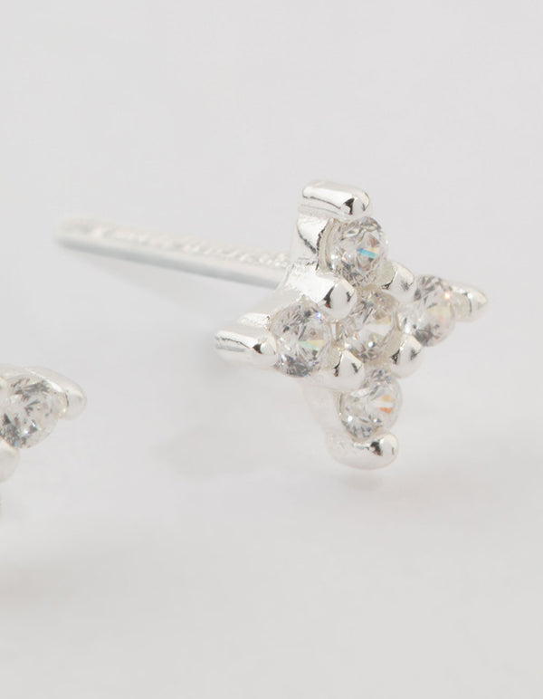 Sterling Silver Cubic Zirconia Micro Flower Stud Earrings