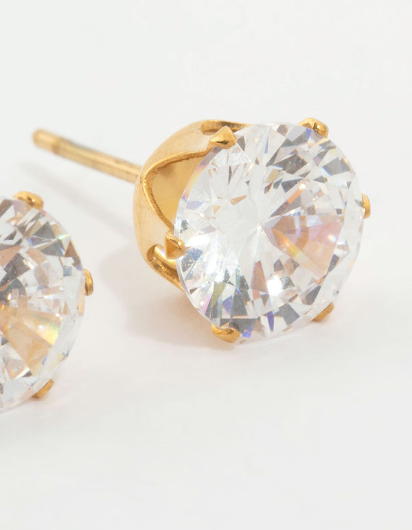 Waterproof Gold Plated Stainless Steel Cubic Zirconia Stud Earrings