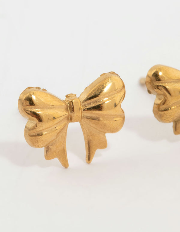 Waterproof Gold Plated Stainless Steel Bow Stud Earrings