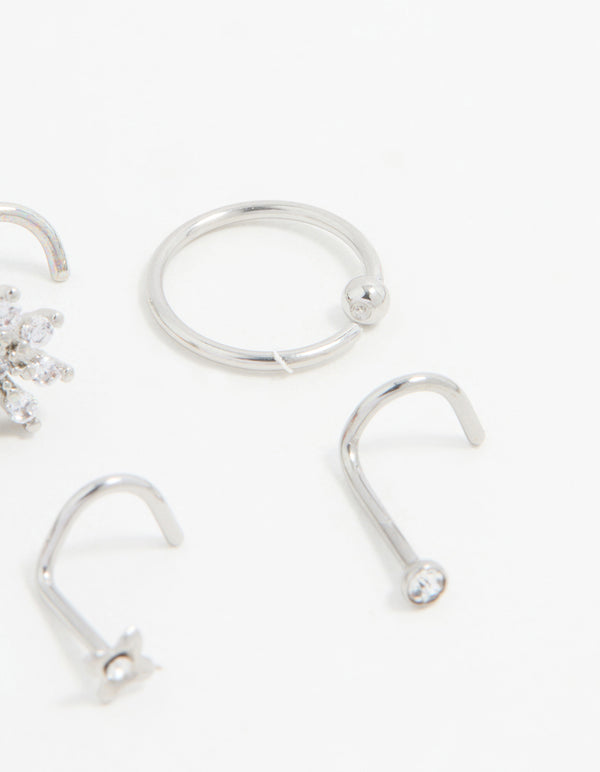 Surgical Steel Cubic Zirconia Flower Nose Piercing Pack