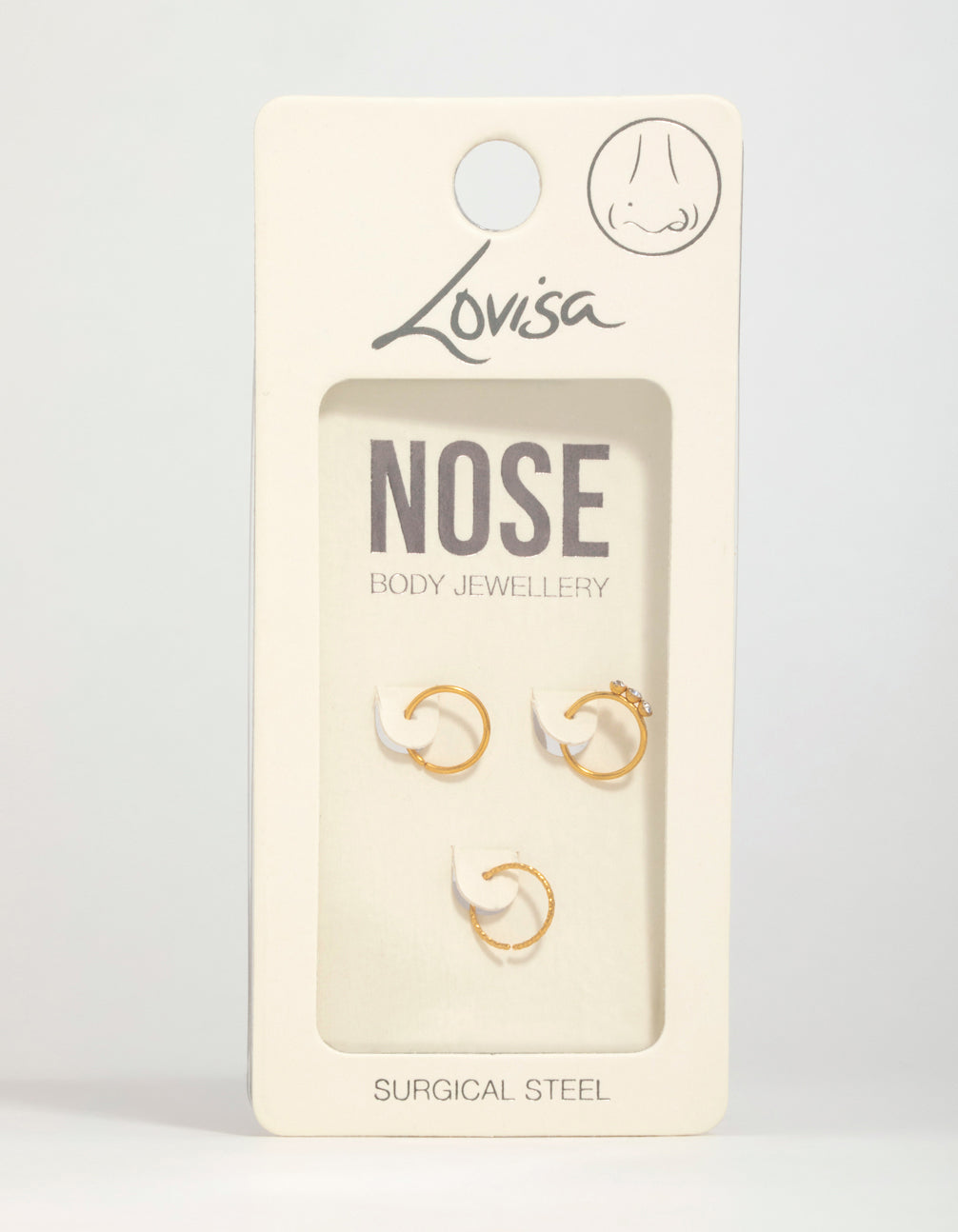 Gold Plated Surgical Steel Cubic Zirconia & Twisted Nose Rings 3-Pack