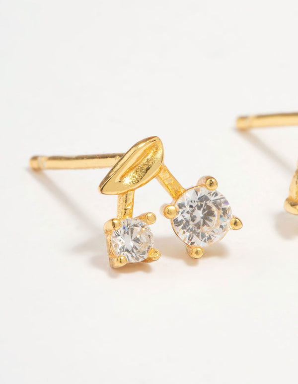 Gold Plated Sterling Silver Cubic Zirconia Cherry Stud Earrings