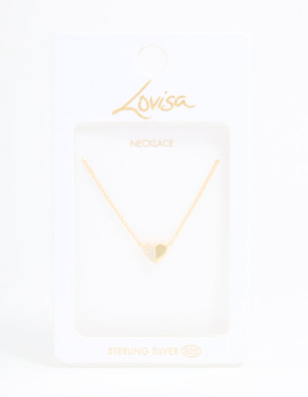 Gold Plated Sterling Silver Cubic Zirconia Mini Heart Necklace