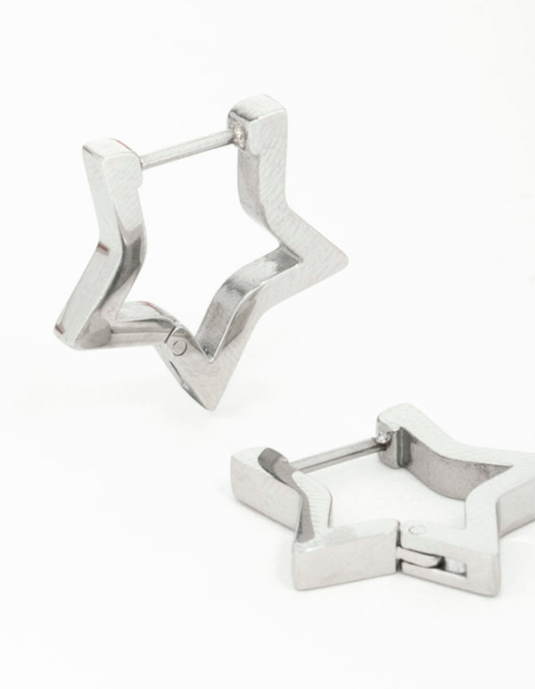 Stainless Steel Star Outline Huggie Hoop Earrings