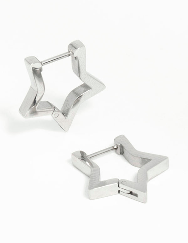 Stainless Steel Star Outline Huggie Hoop Earrings