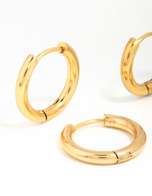 Gold Plated Surgical Steel Thick Hoop Earrings 2-Pack