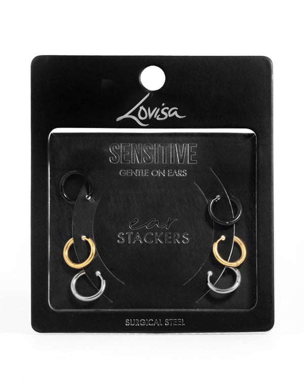 Surgical Steel Multicoloured Classic Hoop Earrings 3-Pack