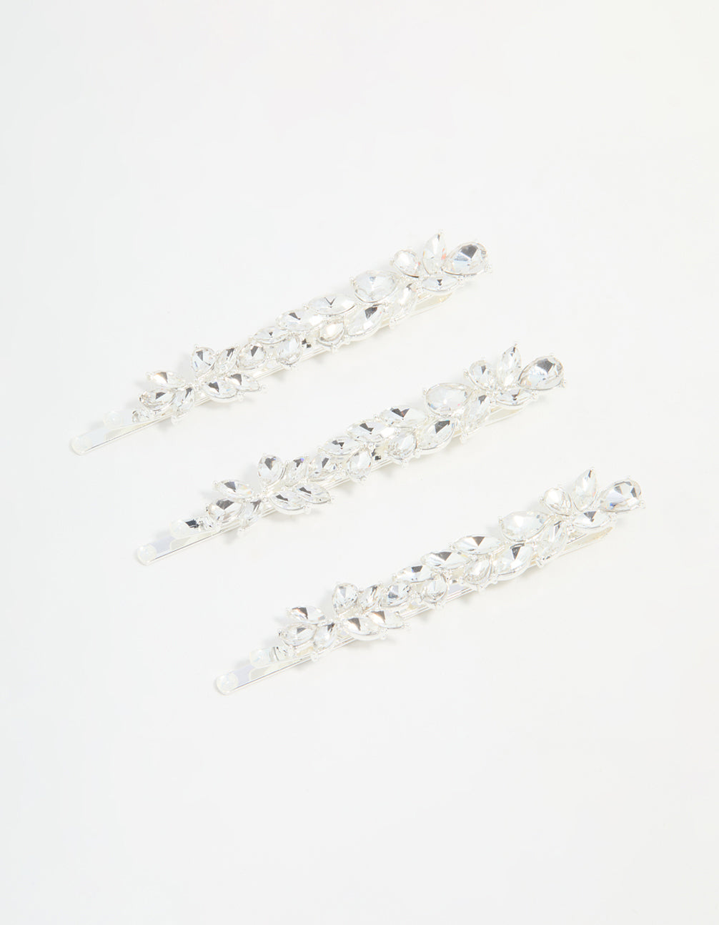 Silver Diamante Leafy Hair Slides 3-Pack