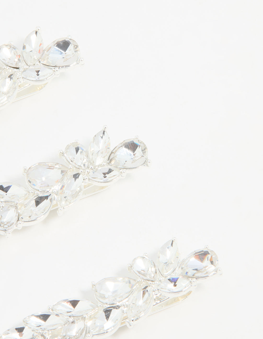 Silver Diamante Leafy Hair Slides 3-Pack