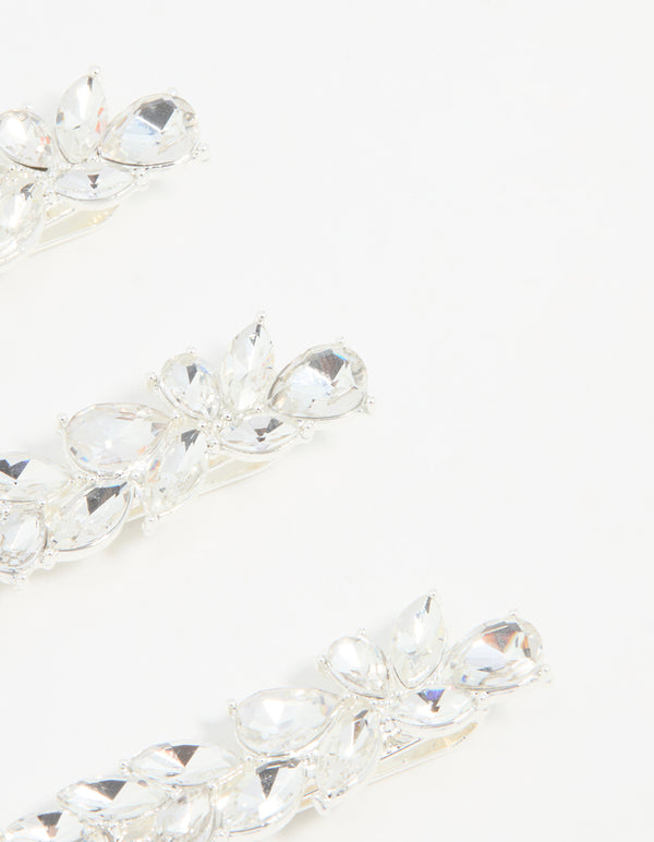 Silver Diamante Leafy Hair Slides 3-Pack