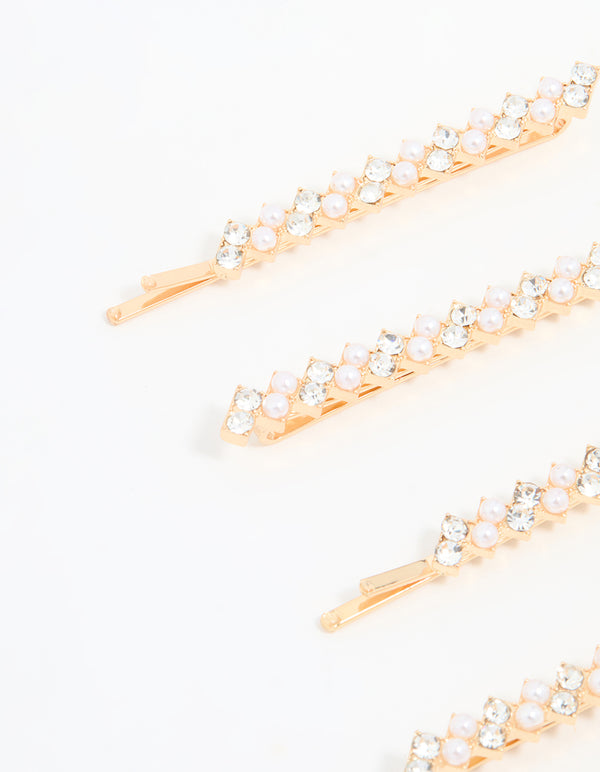 Gold Pearl Zigzag Hair Slides 4-Pack