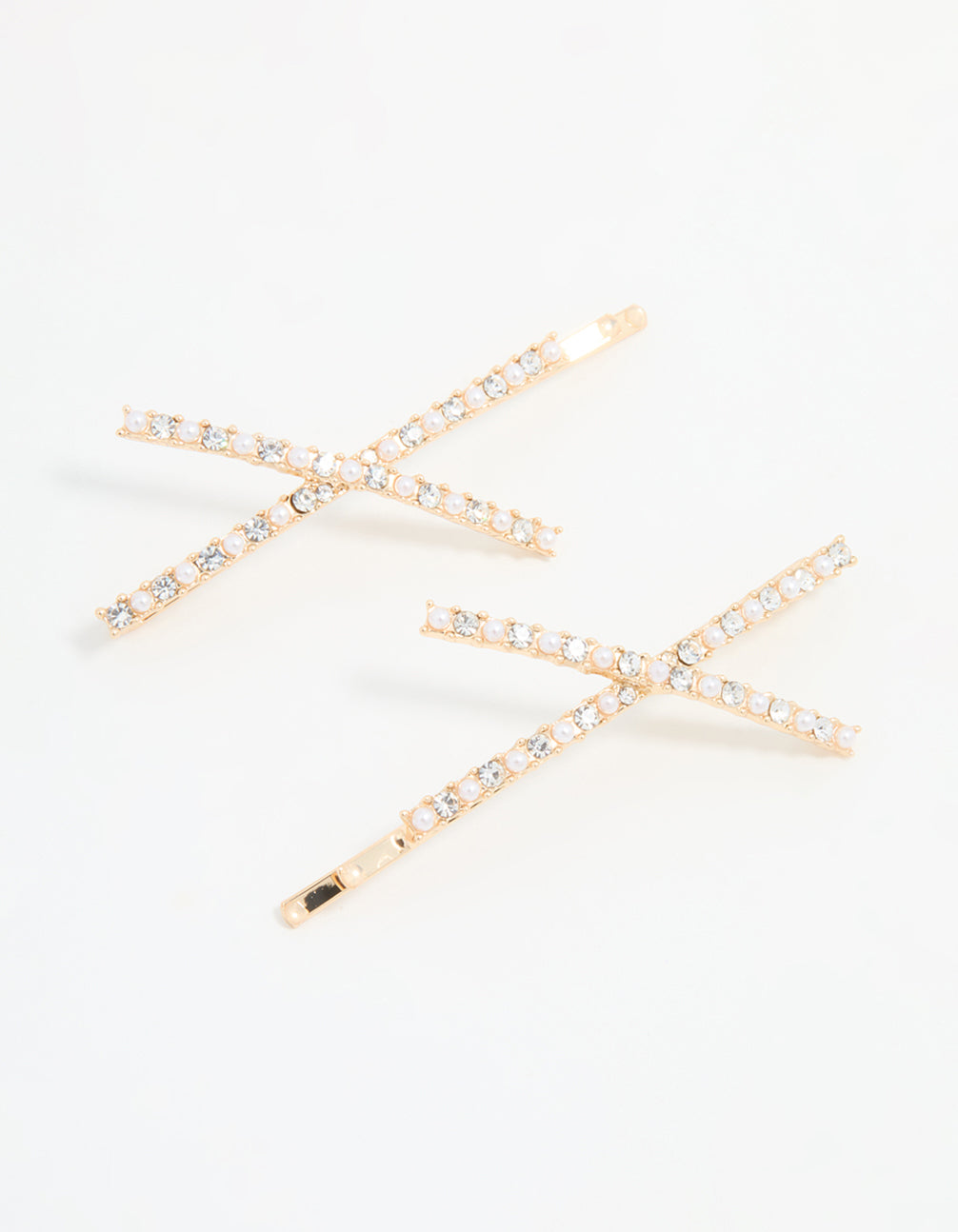 Gold Acrylic & Pearl Crossover Hair Slides 2-Pack