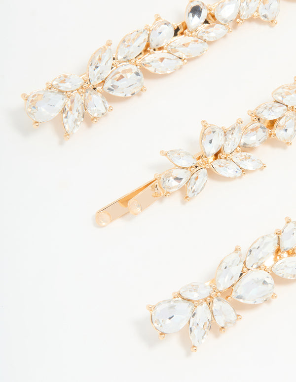 Gold Diamante Leafy Hair Slides 4-Pack
