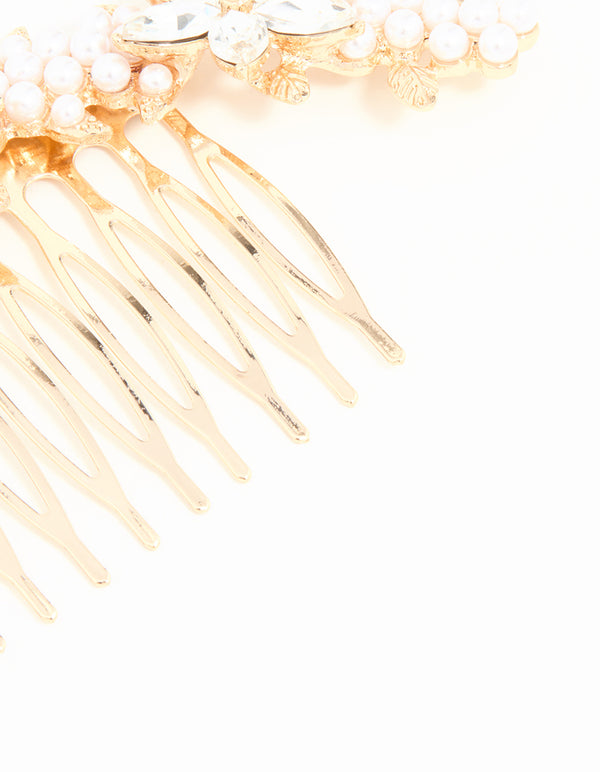 Rose Gold Diamante & Pearl Flower Comb