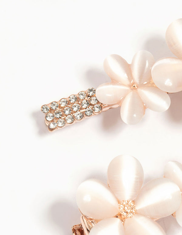 Rose Gold Diamante Pave Flower Hair Clips 2-Pack