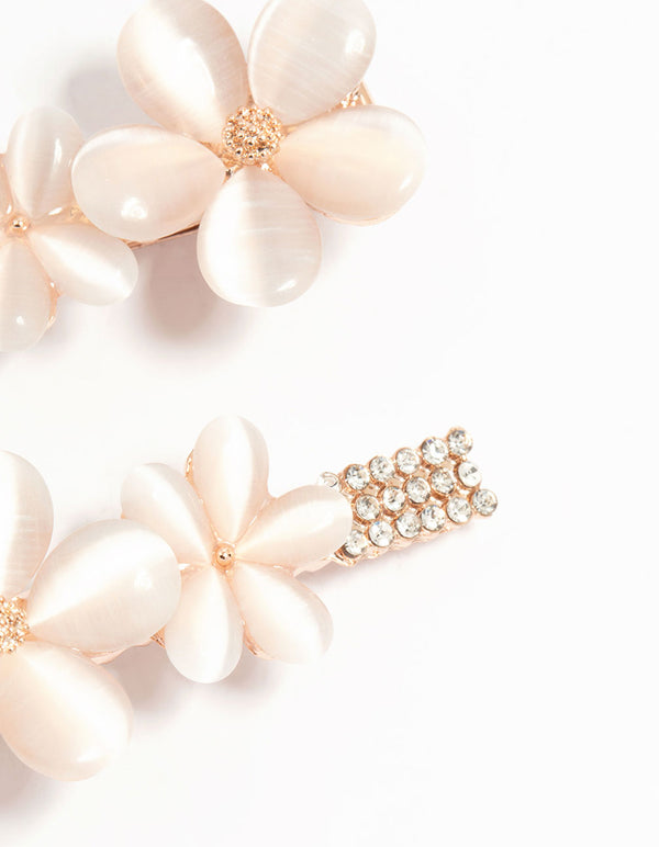 Rose Gold Diamante Pave Flower Hair Clips 2-Pack
