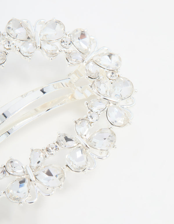 Silver Diamante Butterfly Wreath Hair Clip