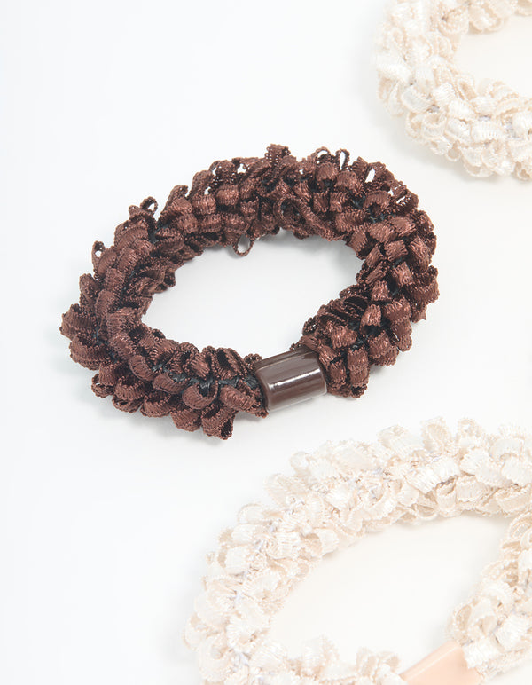 Brown & Cream Fabric Hair Ties 4-Pack