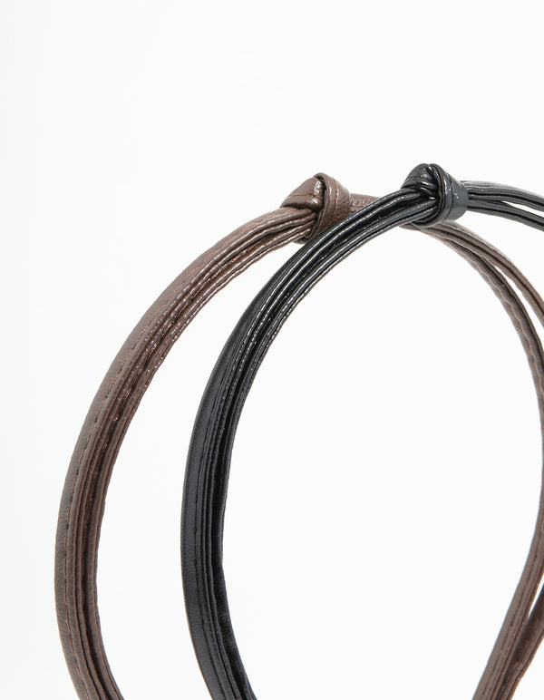 Black & Brown Faux Leather Small Knitted Headbands 2-Pack