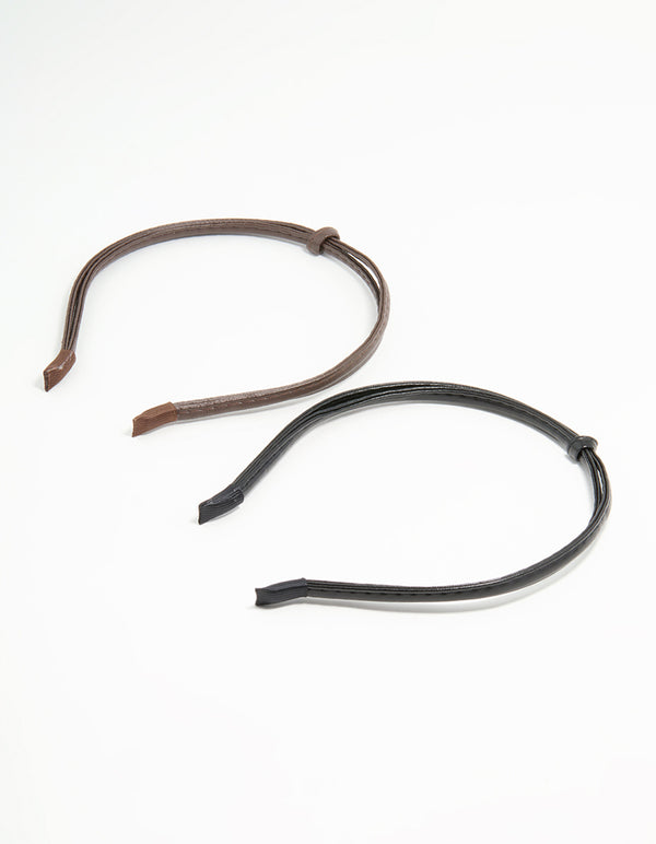 Black & Brown Faux Leather Small Knitted Headbands 2-Pack