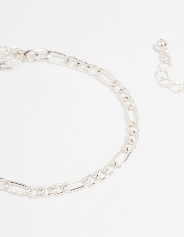 Silver Cupchain Figaro Bracelets 5-Pack
