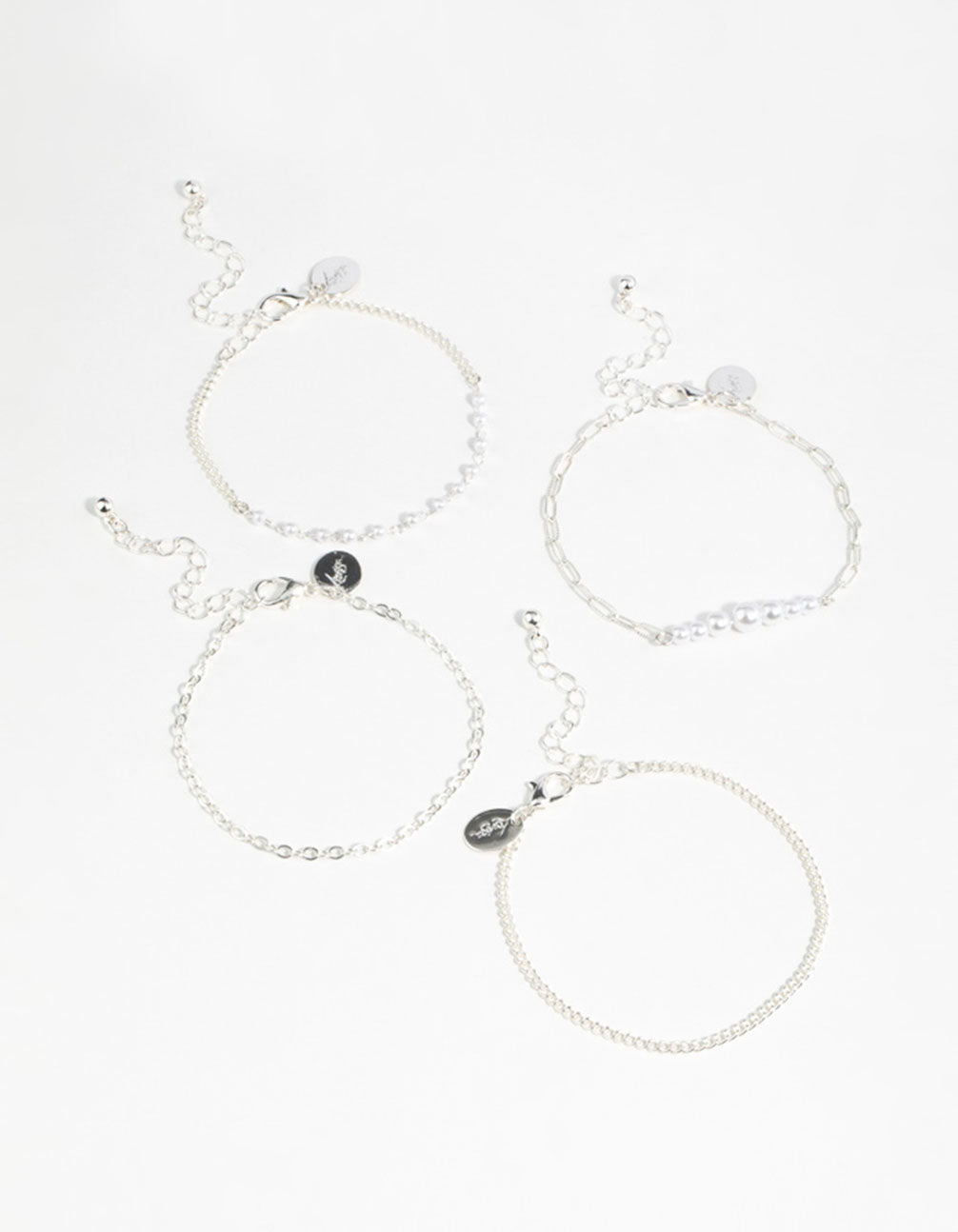 Silver Pearl Paperclip Chain Bracelets 4-Pack