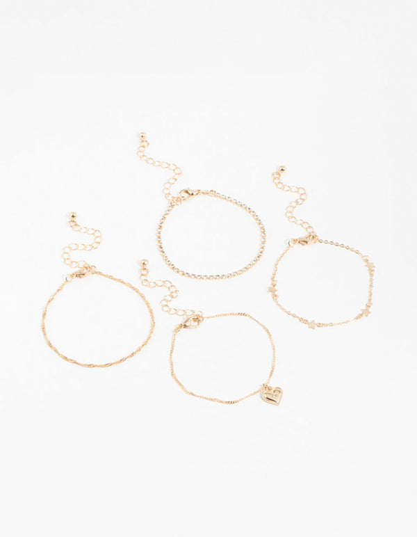 Gold Star Star & Heart Bracelets 4-Pack