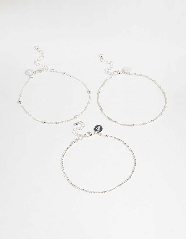 Silver Twisted Cupchain Anklets 3-Pack
