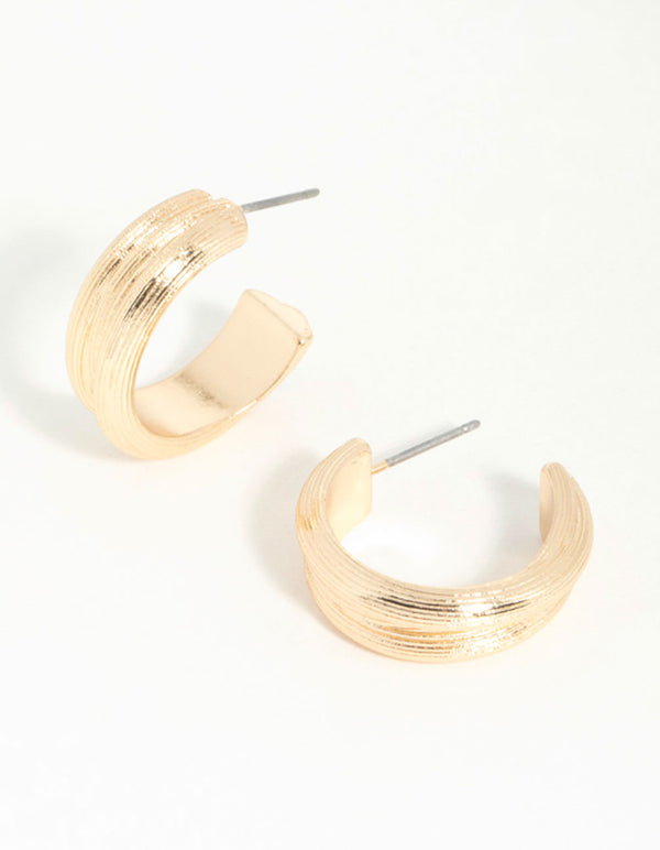 Gold Brushed Textured Hoop Earrings