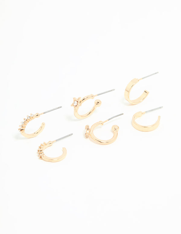 Gold Diamante Star Huggie Earrings 3-Pack